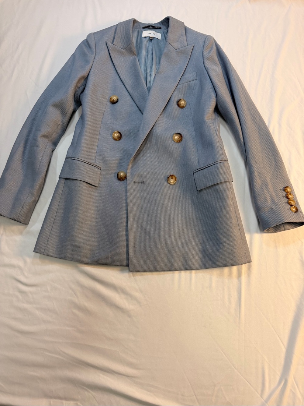 Reiss Light Blue Double Breasted Blazer Size 4 Tailored Jacket